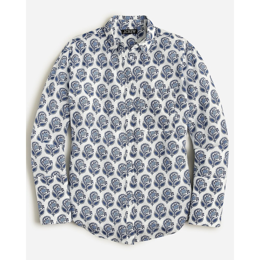 J.Crew Garçon Cotton Voile Shirt Blue Bouquet Block Print Size 8